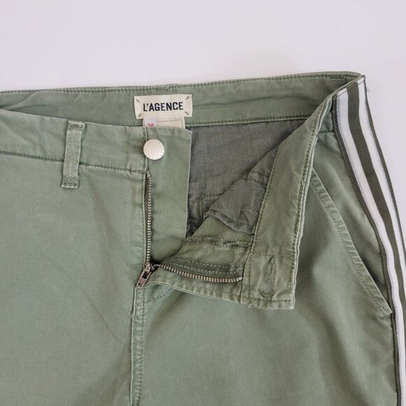 L'Agence Jem Brigade Denim Cropped Trouser Side Stripe Pant, Green - Picture 8 of 13